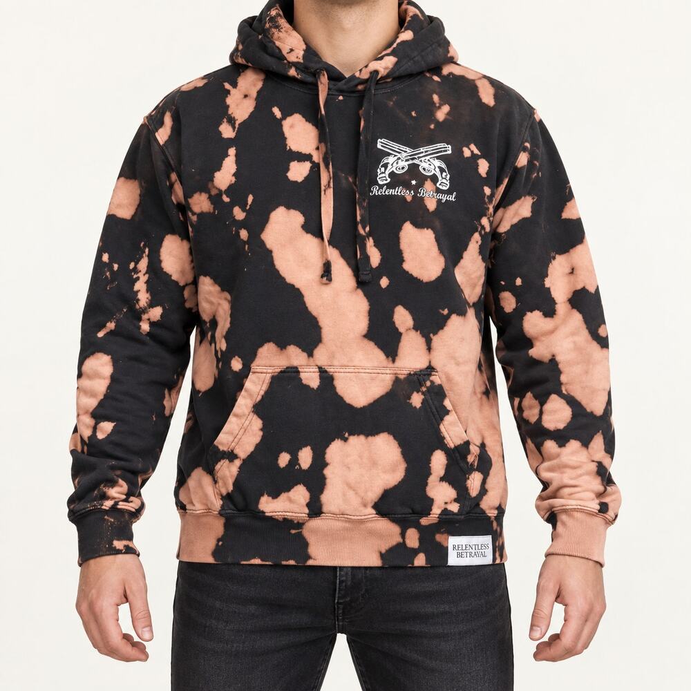 Relentless Betrayal Bleach Tie Dye Hoodie Men M Black Orange No Prey No Pay Guns